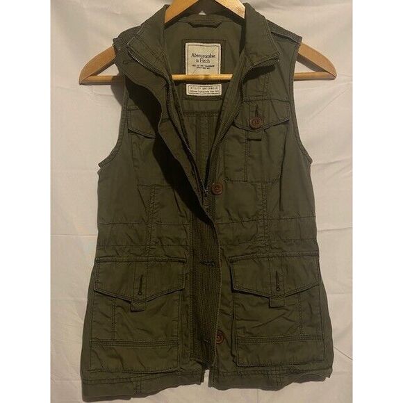 ABERCROMBIE &‎ FITCH Women's Green Military Utility Full Zip Vest XS OUTERWEAR - Picture 1 of 6